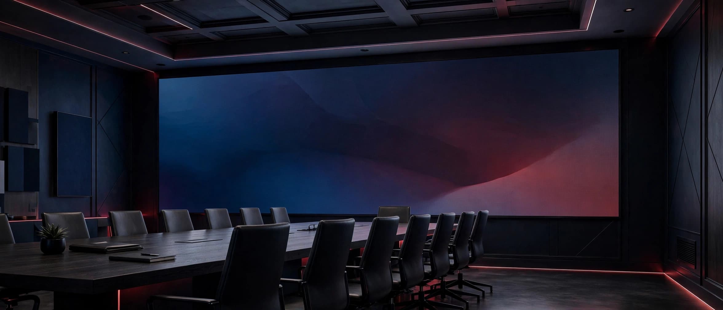 Premium indoor LED video wall in a modern corporate boardroom